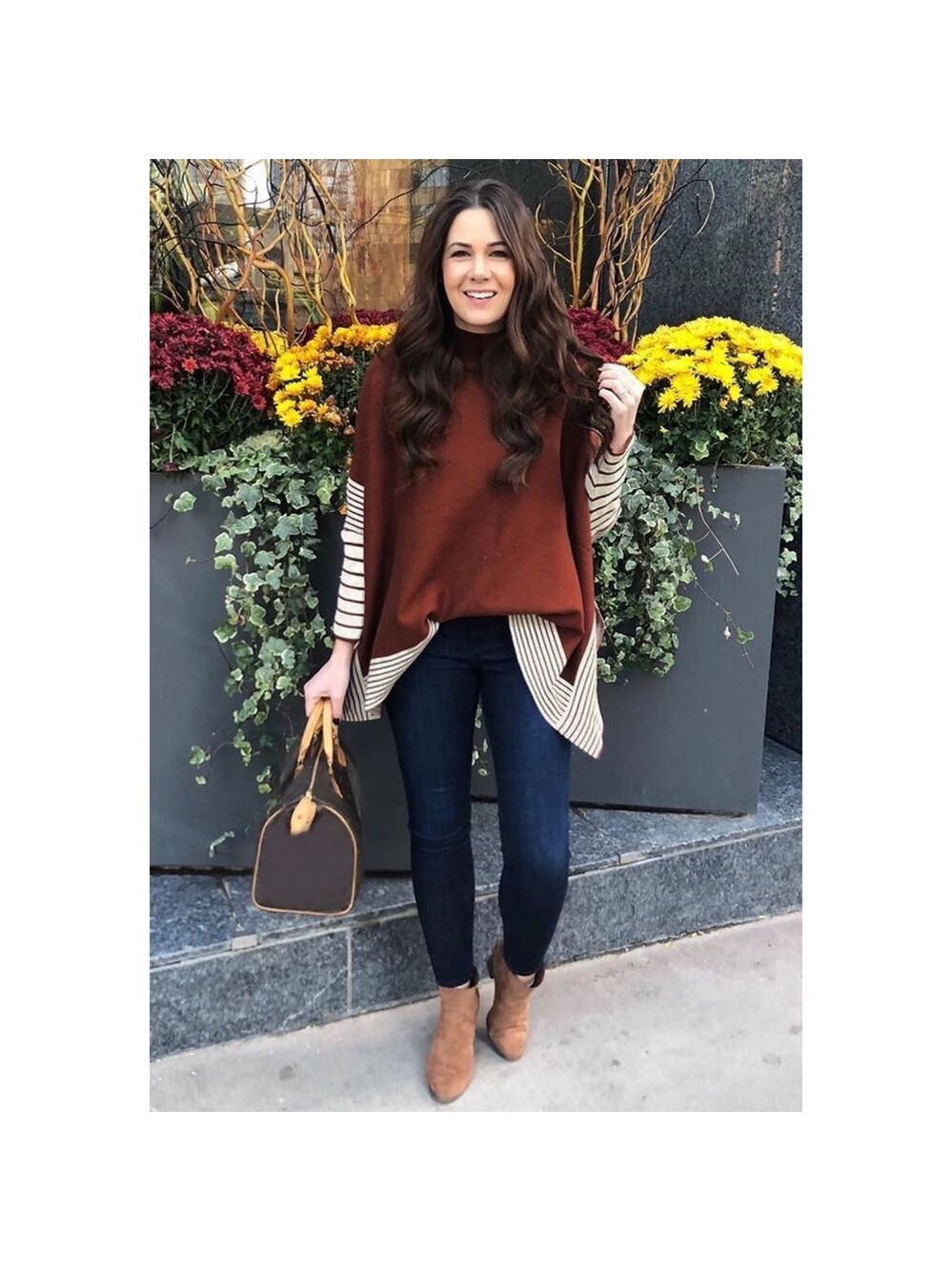 Chicwish Lie in Caramel Fields Striped Oversize Knit Cape Sweater OS